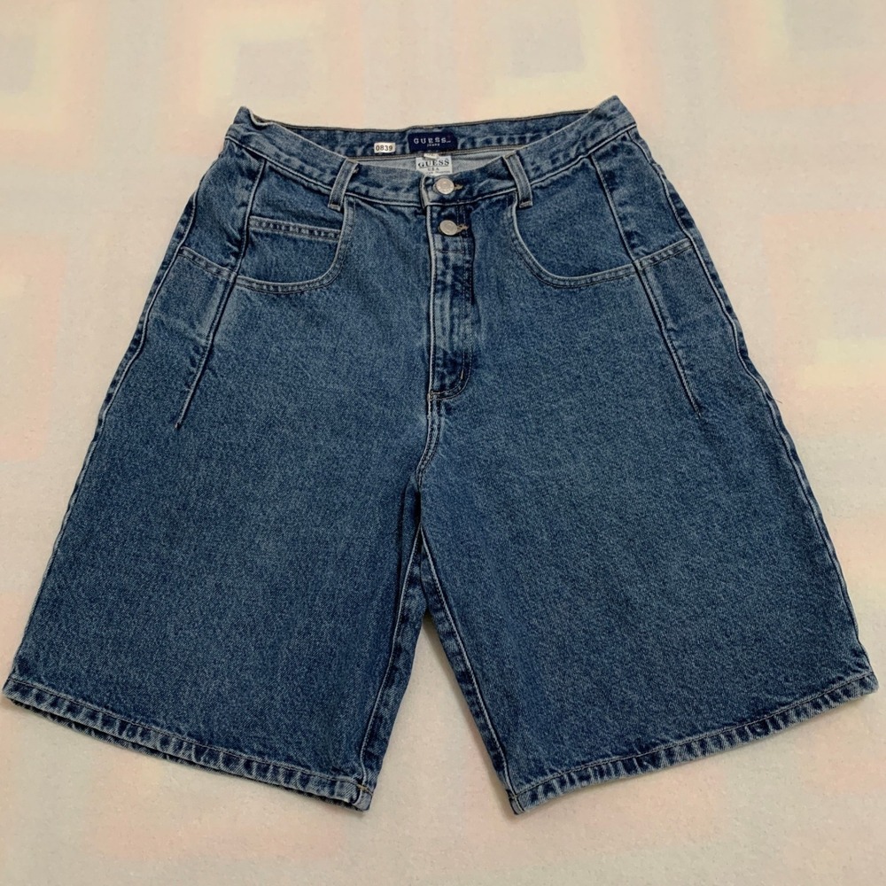 Vintage Guess Denim Shorts Men's 32 Inseam 10" Blue Cotton 90s USA Made AST975